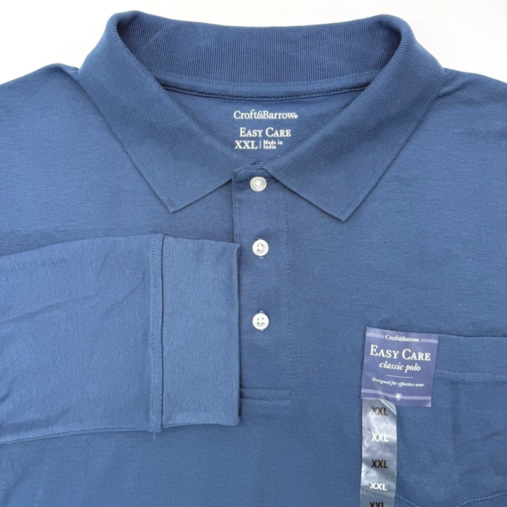 Croft & Barrow Polo Mens XXL Blue Easy Care Interlock Long Sleeve Pocket Solid